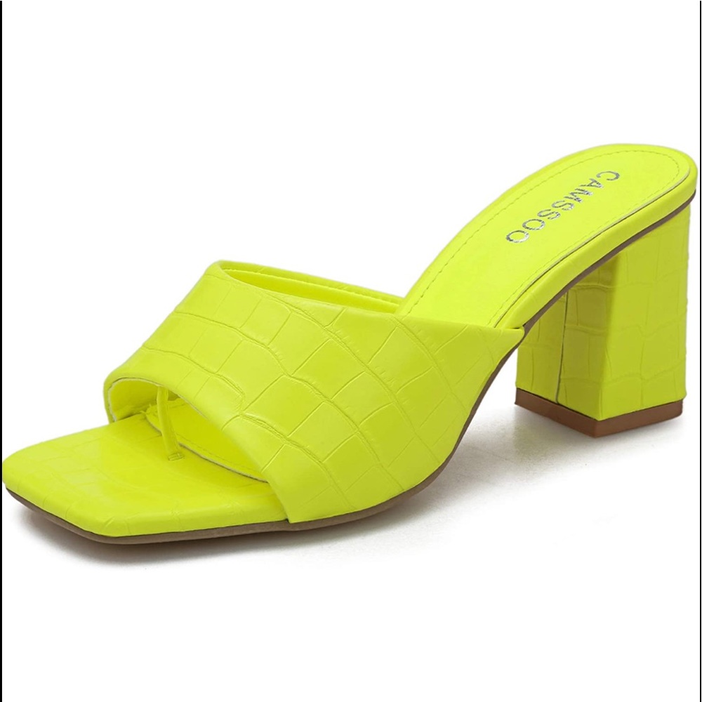 Neon Yellow Block Heeled Sandals